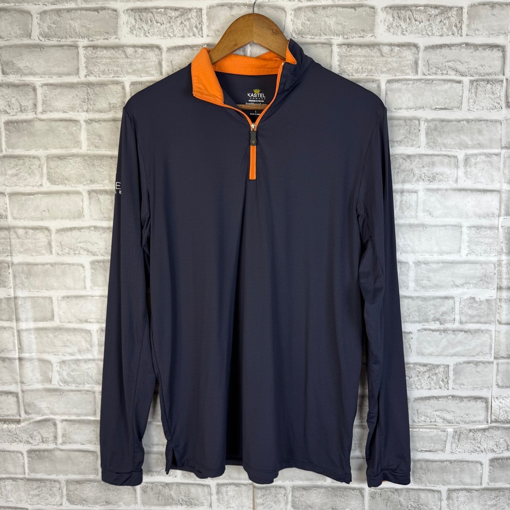 Kastel Denmark Charlotte Mens Navy Orange Quarter Zip Shirt Long Sleeve LARGE